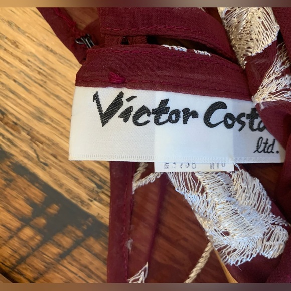 70s Victor Costa Maxi Dress sheer embroidered belted buttons down the back - Picture 11 of 11